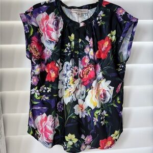 Catherine Malandrino top black with big flowers